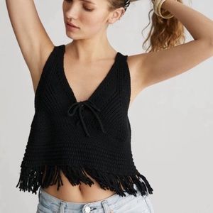 NWT Anthropologie Pilcro Crochet Tank Knit Black Lace top (size small)